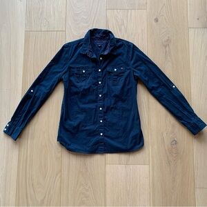 Tommy Hilfiger Women’s Medium Navy Blue Button Down Shirt Career Long Sleeve